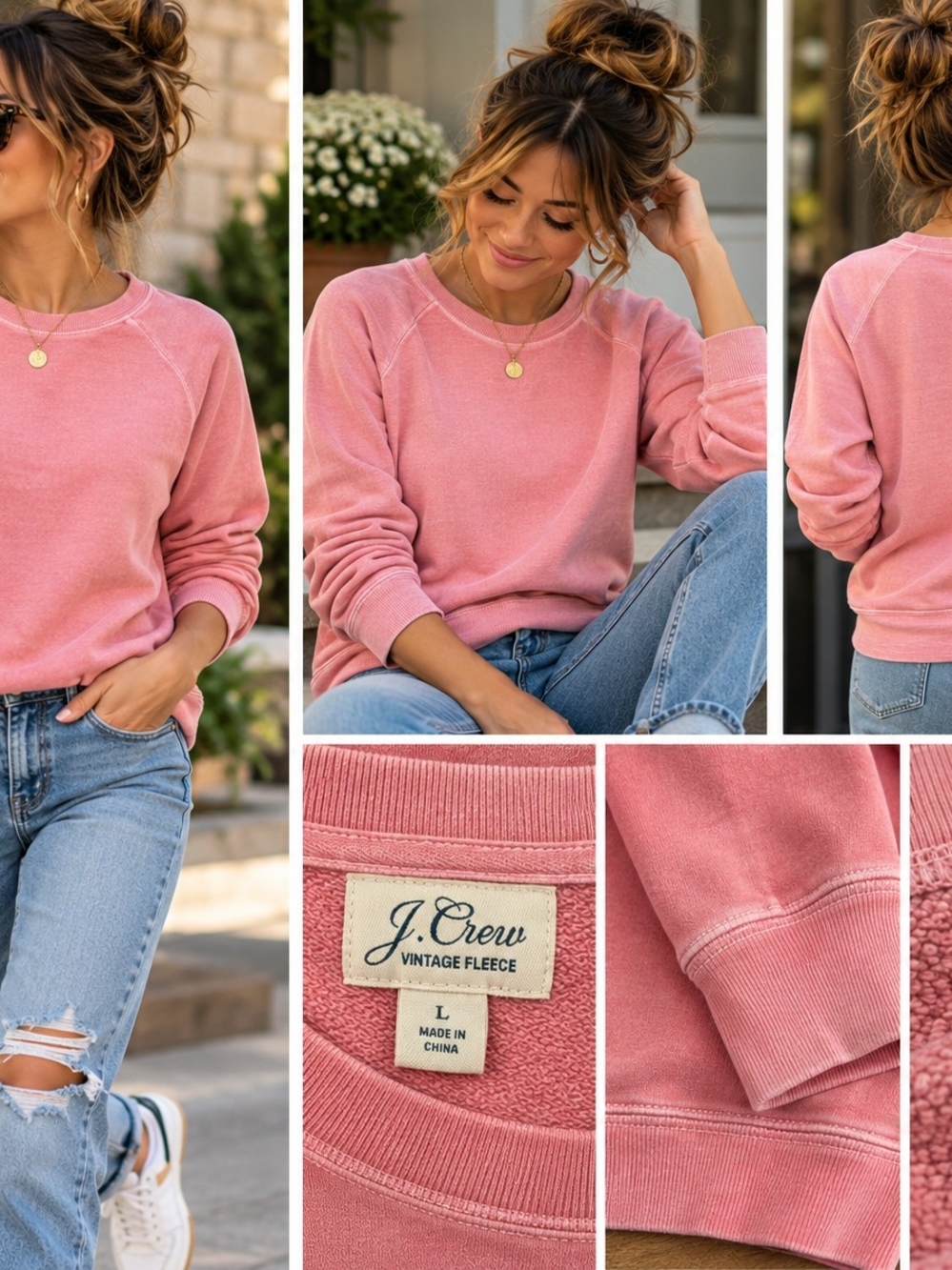 J. Crew Pink Vintage Fleece Crewneck Sweatshirt